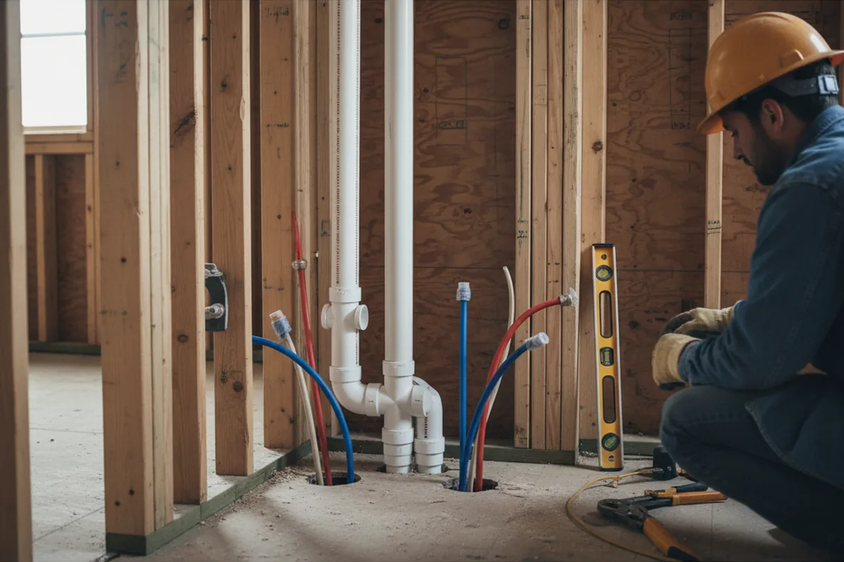 Drain and supply rough-in during Leak Detection in Parlin